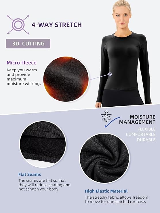 Women's Thermal Tops Athletic Base Layer Long Sleeve Undershirt