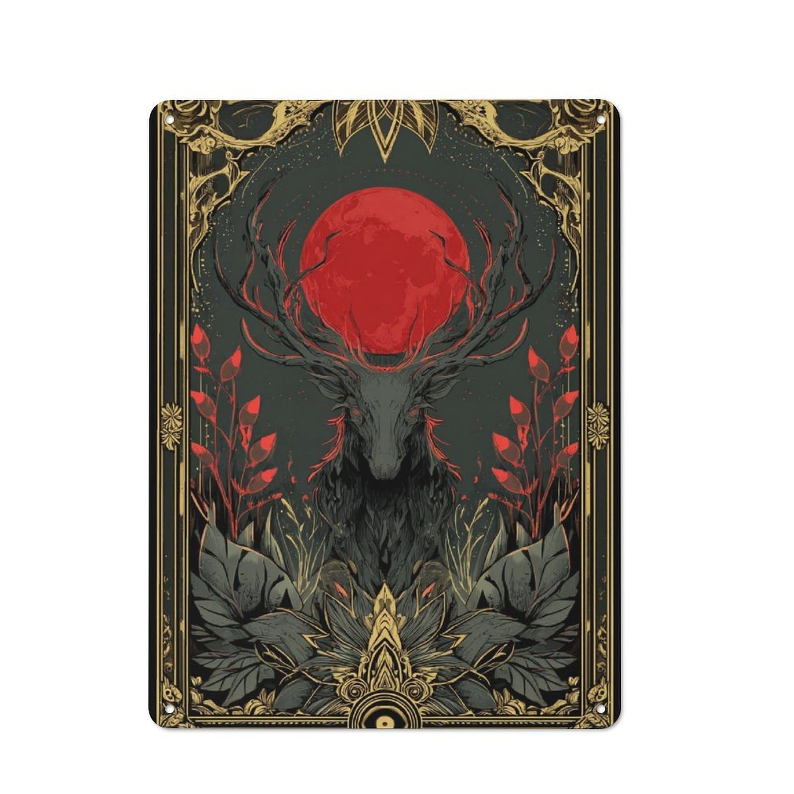 Junmoney Mystic Deer Moon Metal Sign 40X30cm With For Hallway Wall, Retro Decor, Suited To New Home Decorators