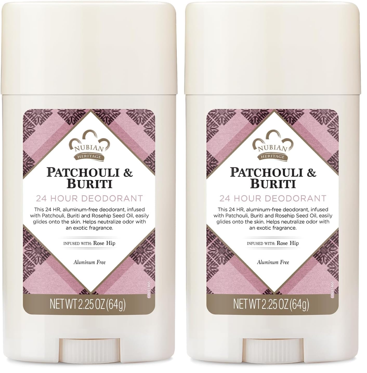 Nubian Heritage Patchouli & Buriti 24 Hour Deodorant Stick, 2.25 Ounce (Pack of 2)