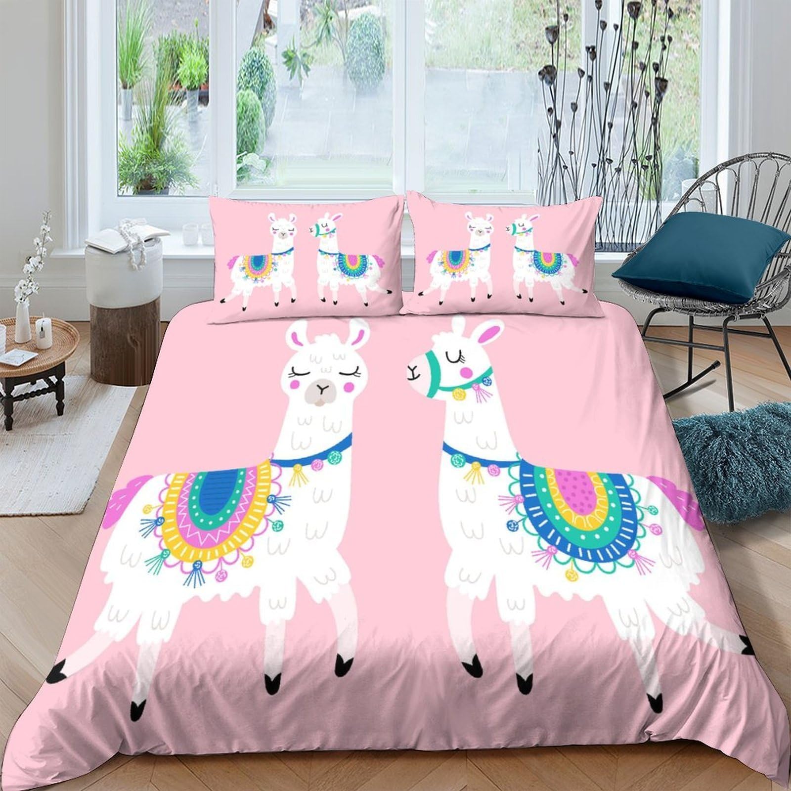 Ctjqhvkz Style-10 3D Printed Pink Llama Fitted Sheet Microfiber Soft Anti-Slip Rainbow Bedding Mattress Cover For Bedroom Guest Room Decor Single（135X200cm）