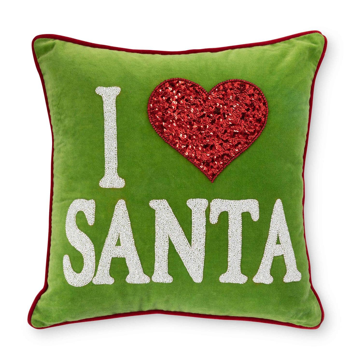 Park Hill Collection I Love Santa Velvet Pillow with Green Finish XXN20562