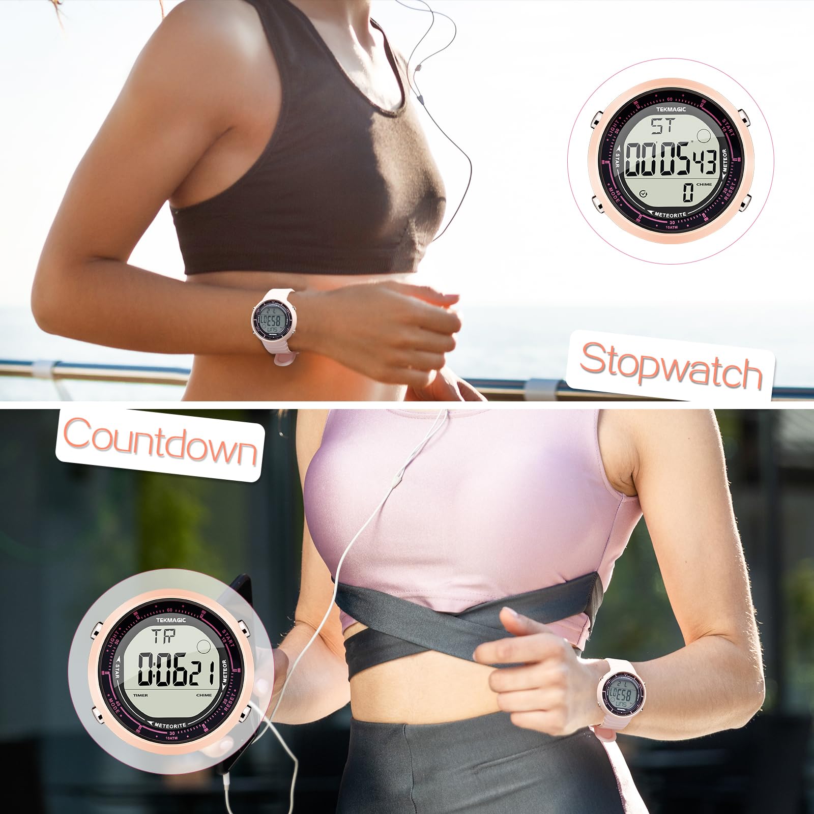 Femmes Filles Sports Natation Plongée Montre Bracelet 10 ATM Etanche, avec Fonctions de Réveil, Chronomètre, Compte à Rebours, Double Fuseau Horaire, Format 12 et 24 Heures Commutable, Bande Silicone