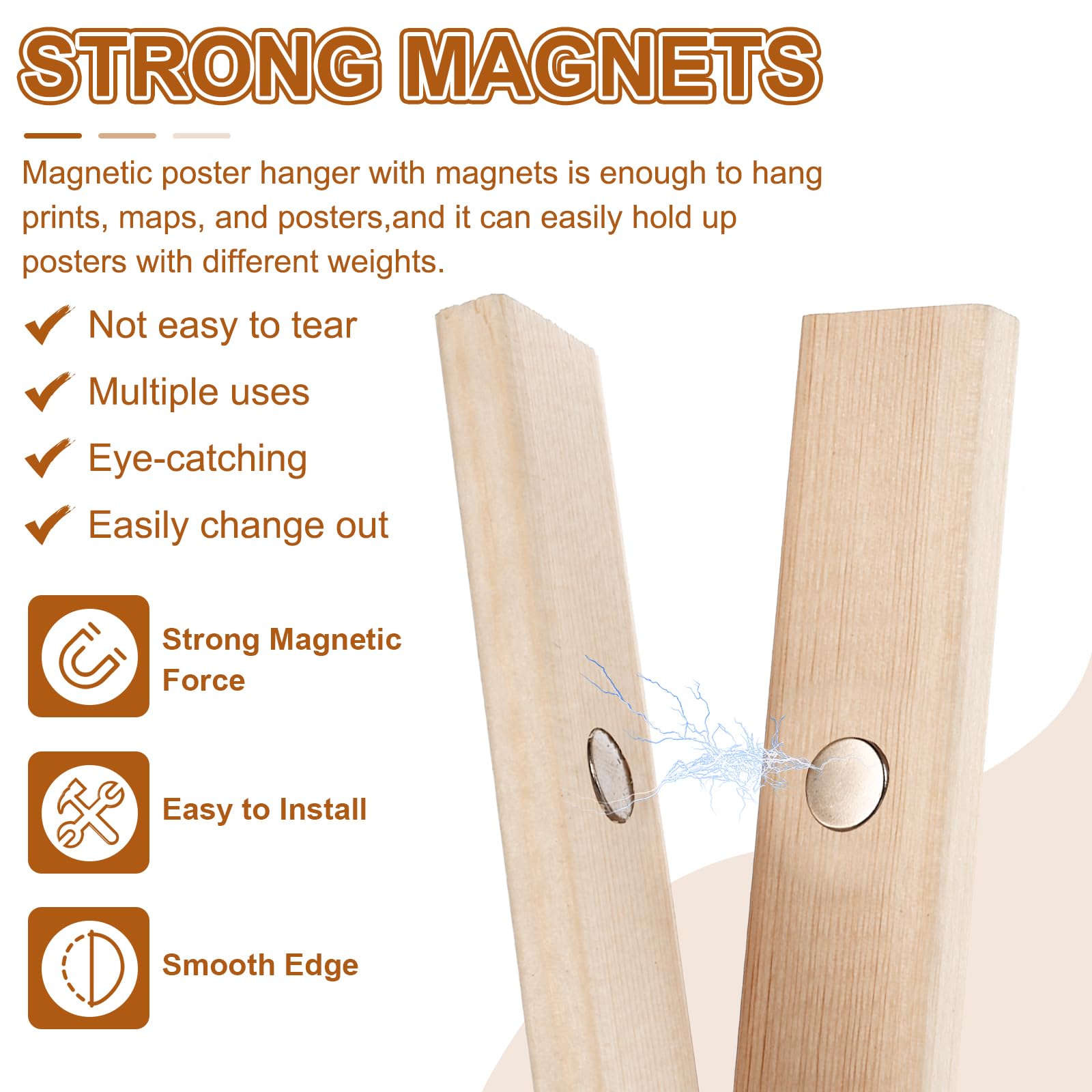 PATIKIL 1 Set Magnetic Poster Hanger Frame 8 Inch Wooden Magnet Picture Hangers Frames Wide Hanging Kit for Photos Pictures - Image 3