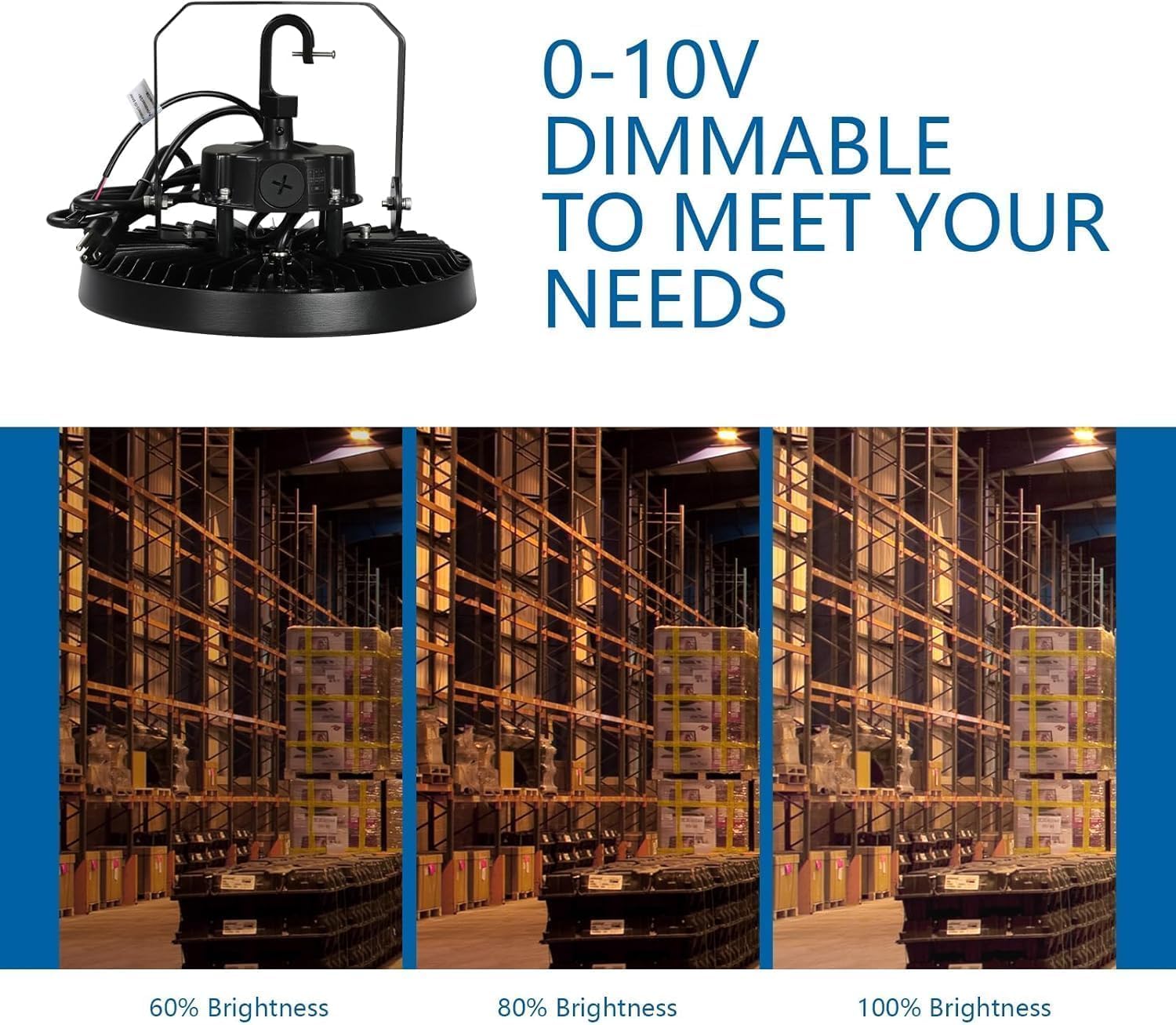 UFO LED Warehouse Light High Bay Dimmable 0-10V with US Plug 4Ft Cable, 200W (Eqv.1000W MH/HPS), 5000K, IP65 Commercial Area Lighting Fixture for Warehouse Workshop Garage Barn, UL Listed