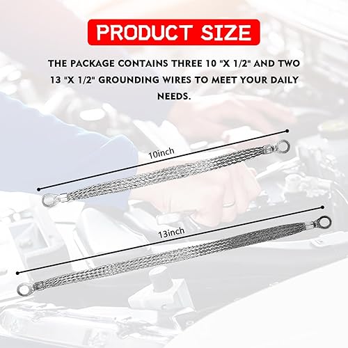 Miniatura 2 de 5 correas universales de tierra automotriz, 2 piezas de 13 pulgadas x 12 pulgadas y 3 cables de tierra de cobre de 10 pulgadas x 12 pulgadas,