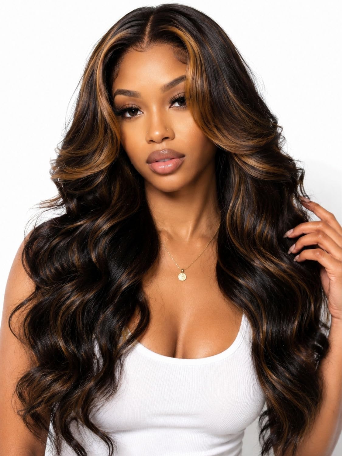 Beauty Forever Bye Bye Slip™ Glueless Human Hair Wig for Black Women–Body Wave HD Lace Wig with Golden Brown Highlights,Pre Cut & Pre Plucked,Invisi Drawstring