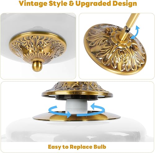 Miniatura 4 de Lámpara colgante de vidrio de leche blanca de 9 pulgadas, lámpara Art Deco, bombilla LED incluida, lámparas vintage de latón antiguo de mediados de