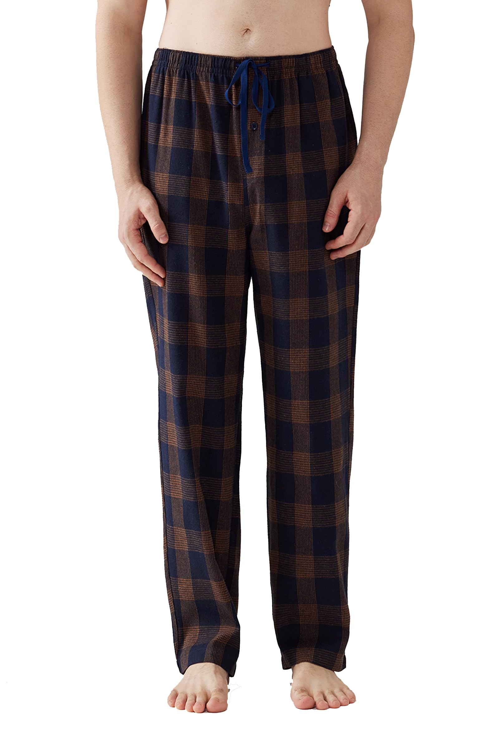 Jveyvth Herren Pyjamahose Flanell Baumwolle kariert Schlaf & Lounge Hose, PJ Hose mit Taschen und Knopfleiste