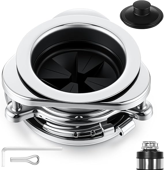 Saillong Garbage Disposal Flange, 3 Bolt Mount Stainless Steel Kitchen Sink Flange Kit with Stopper for 3 1/2 Inch Standard Sink Drain Hole, Compatible with InSinkErator Models Garbage Disposal