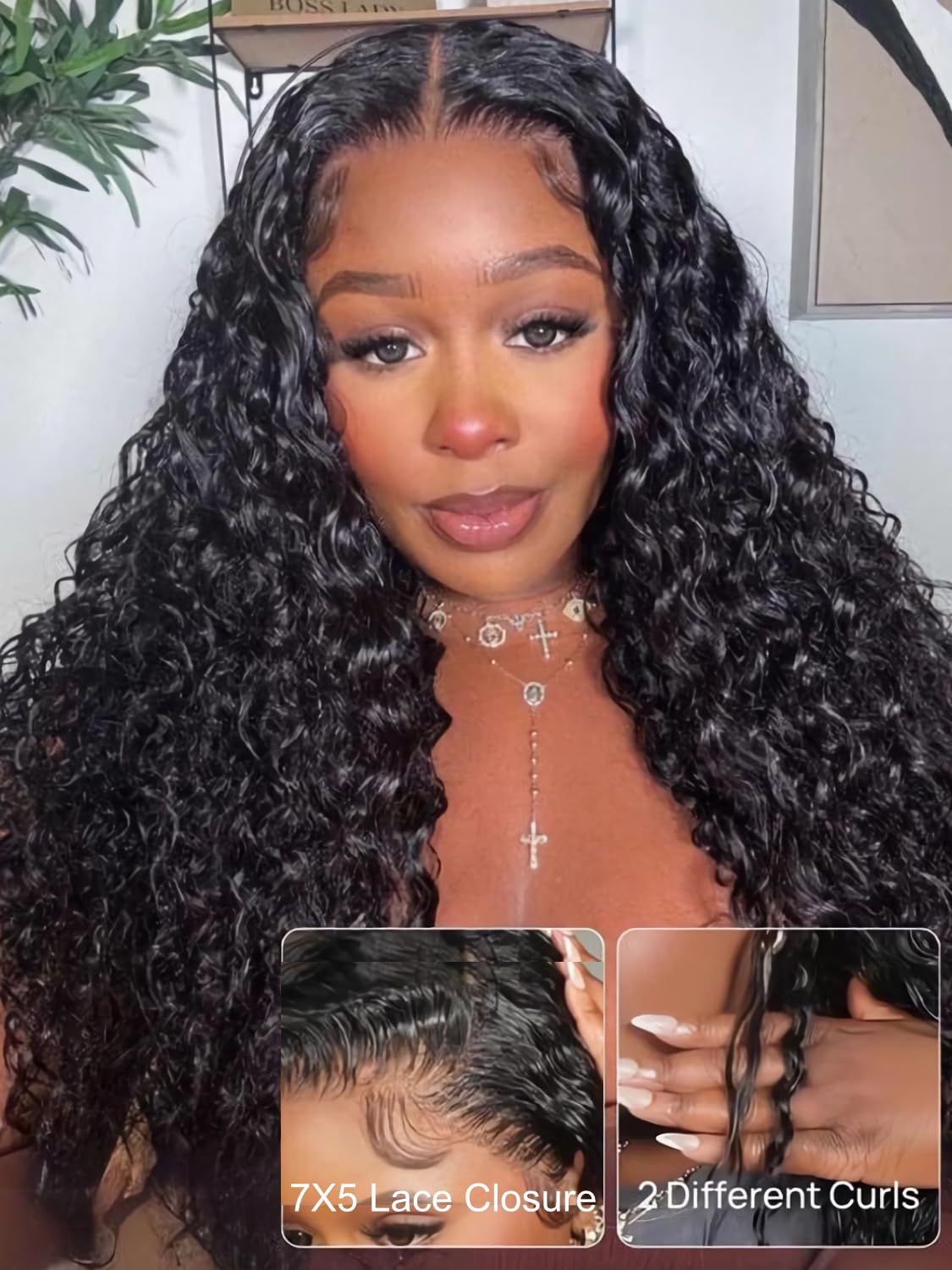 Julia Hair Mixed Curls Water Wave and Jerry Curly Glueless Drawstring Wig Human Hair 7x5 HD Lace Closure Wigs Pre Plucked Bleached Knots Pre Cut Lace Natural Ready to Go Beginner Friendly 20 Inch