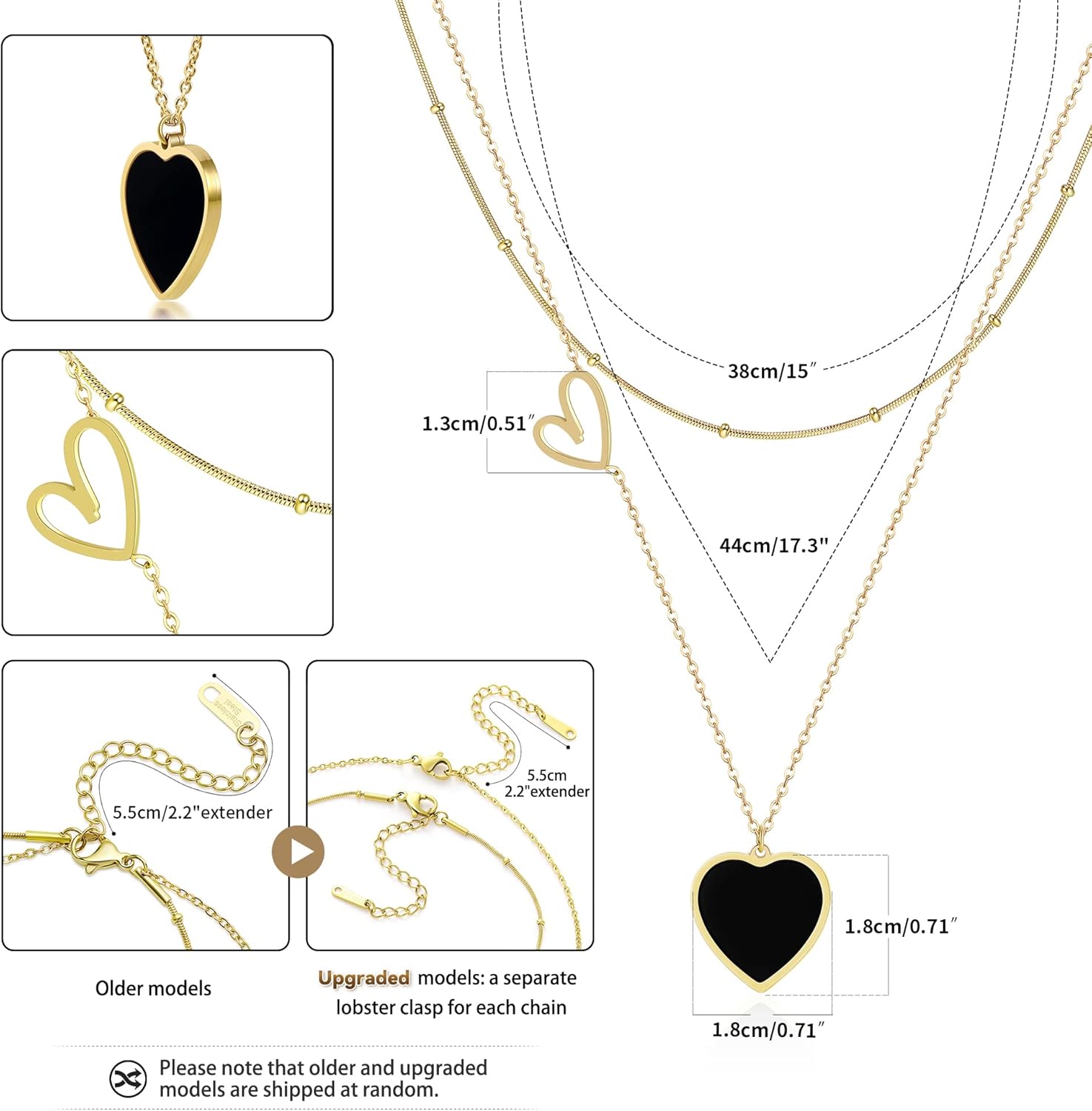 Linawe Layered Choker Heart Pendant Necklace for Women Trendy, Gold/Silver/Rose Gold Chain Stainless Steel Stacked Necklaces, Double Heart Necklace Y2K Preppy Jewelry - Image 5