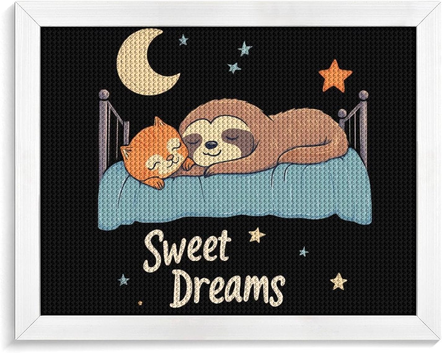 Kitten And Sloth Sweet Dreams Printed Diamond 5D Painting Kit 16x20in DIY Full Drill Craft with Tools for Home Wall Decor Gift White Wood 50 * 40cm