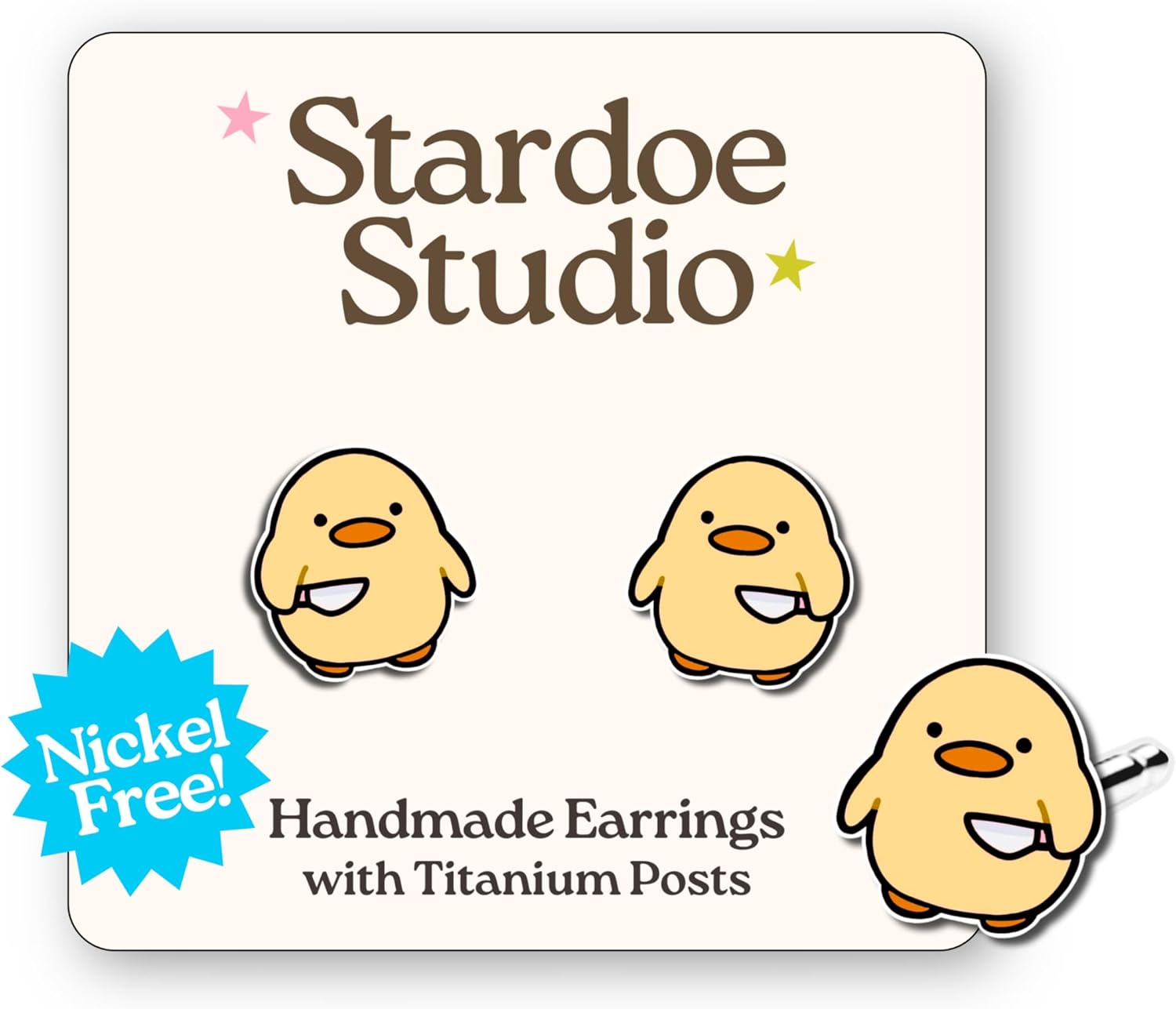 Duck with Knife Earrings - Rubber Duckie Stud Jewelry - Cute Duck Studs - Funny Unique Earrings for Girls and Boys - Hypoallergenic Nickel-Free Titanium Studs