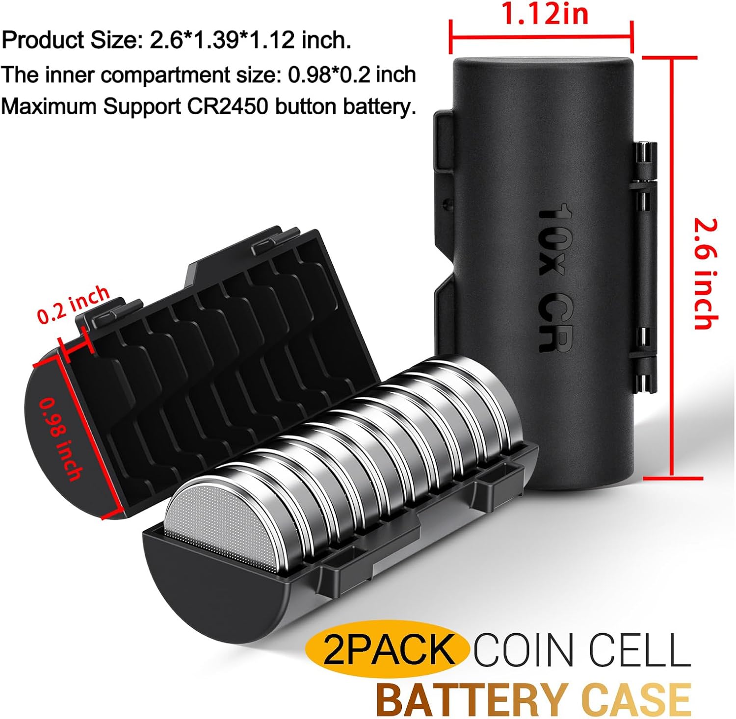 KIWIFOTOS (2 Pack) CR2032 Coin Cell Battery Case Organizer Holds 20pcs CR2032 CR2025 CR2016 CR2320 CR2325 CR2330 CR2335 CR2354 CR2412 CR2430 CR2450 Button Batteries Holder (Battery Not Included)