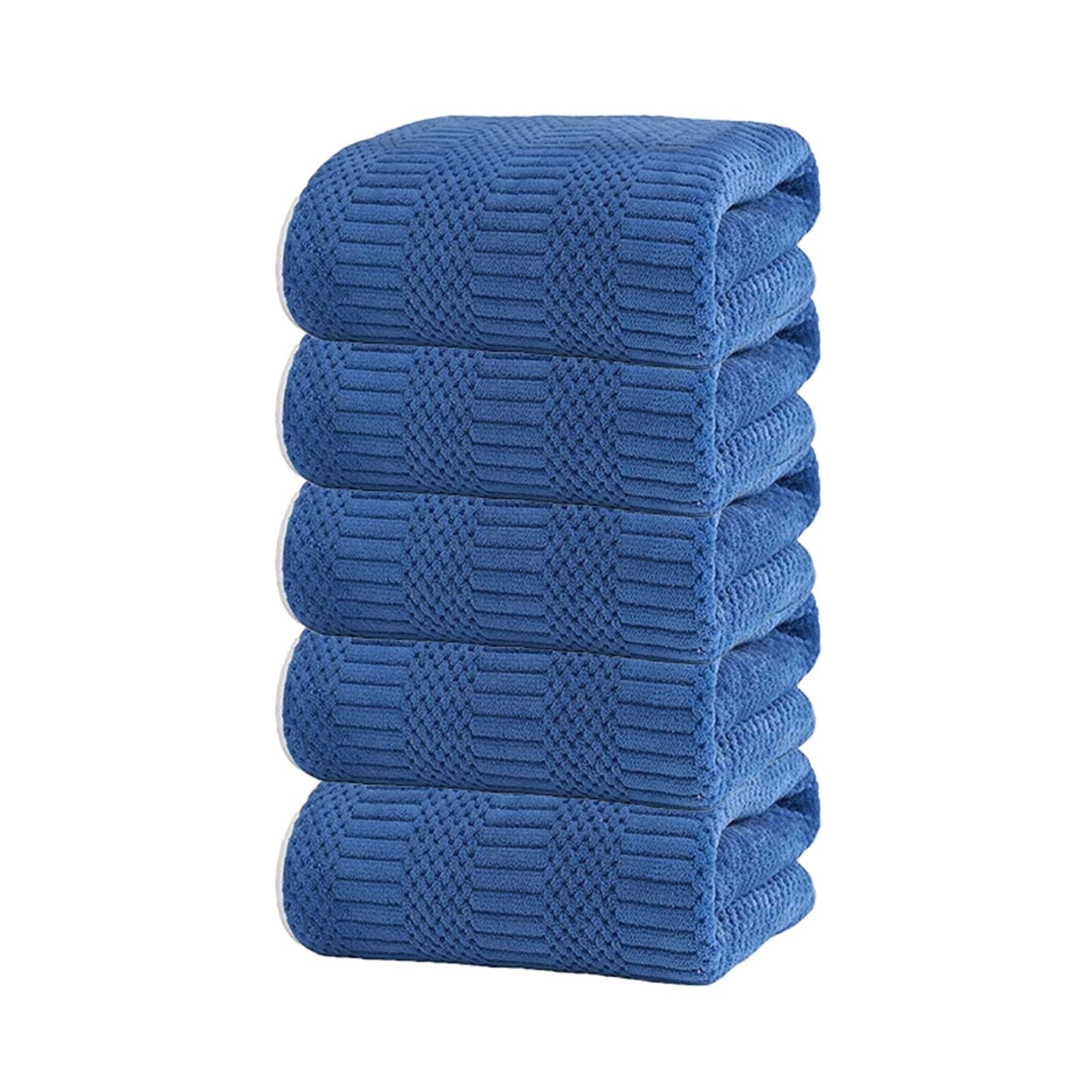 GMEqfhpOPS 5pcs Lucky Grid Towels Set, Microfiber Soft Highly Absorbent, Quick-Dry for Travel, Hotel, Swimming & Daily Use Towels Bath(Dark blue 5 towels)