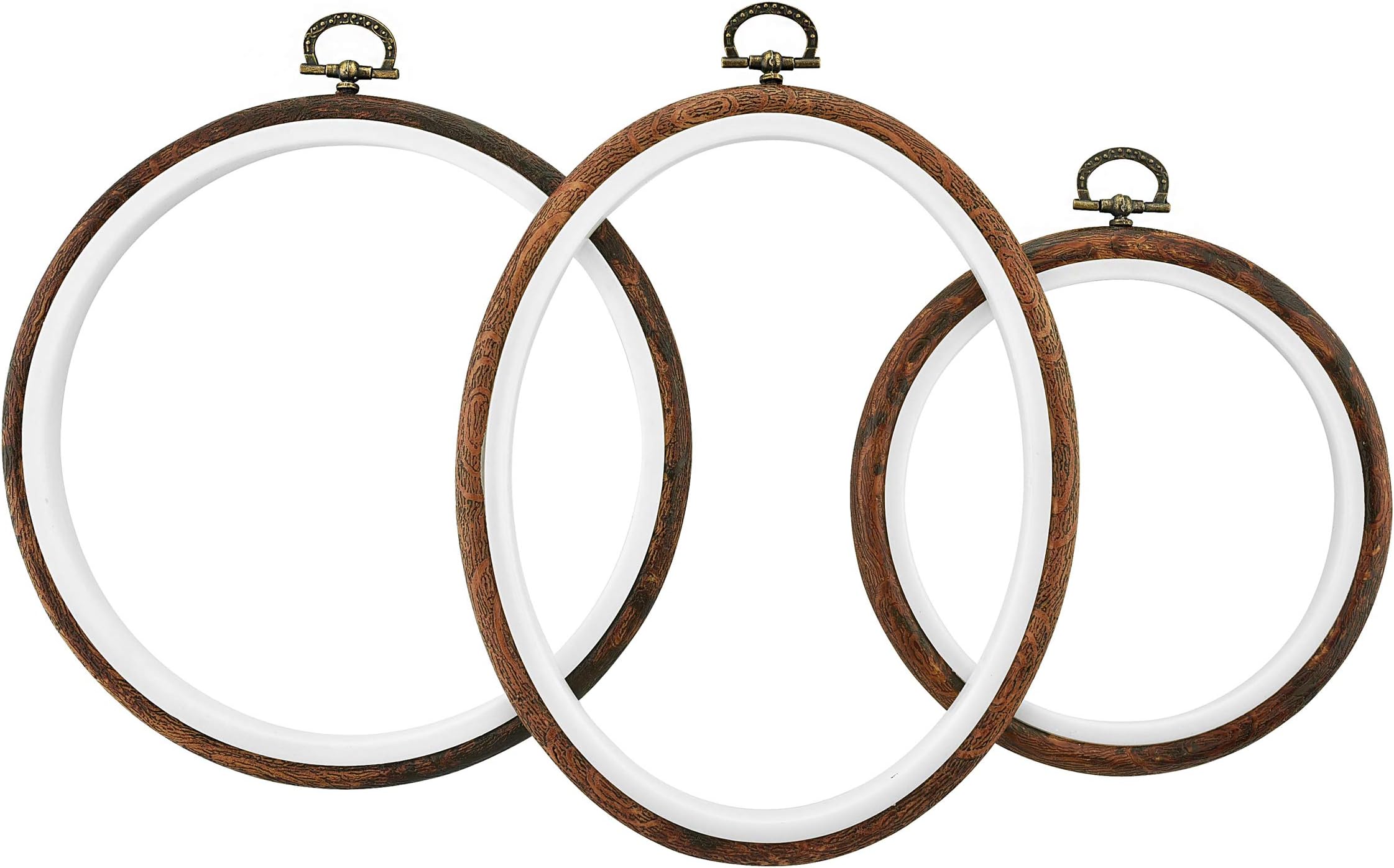 Embroidery Hoops and Cross Stitch Hoops by Celley | Imitated Wood Display Frame - Circle and Oval Hand Embroidery Hoop Kit | Art Craft and Sewing – 3 Pcs