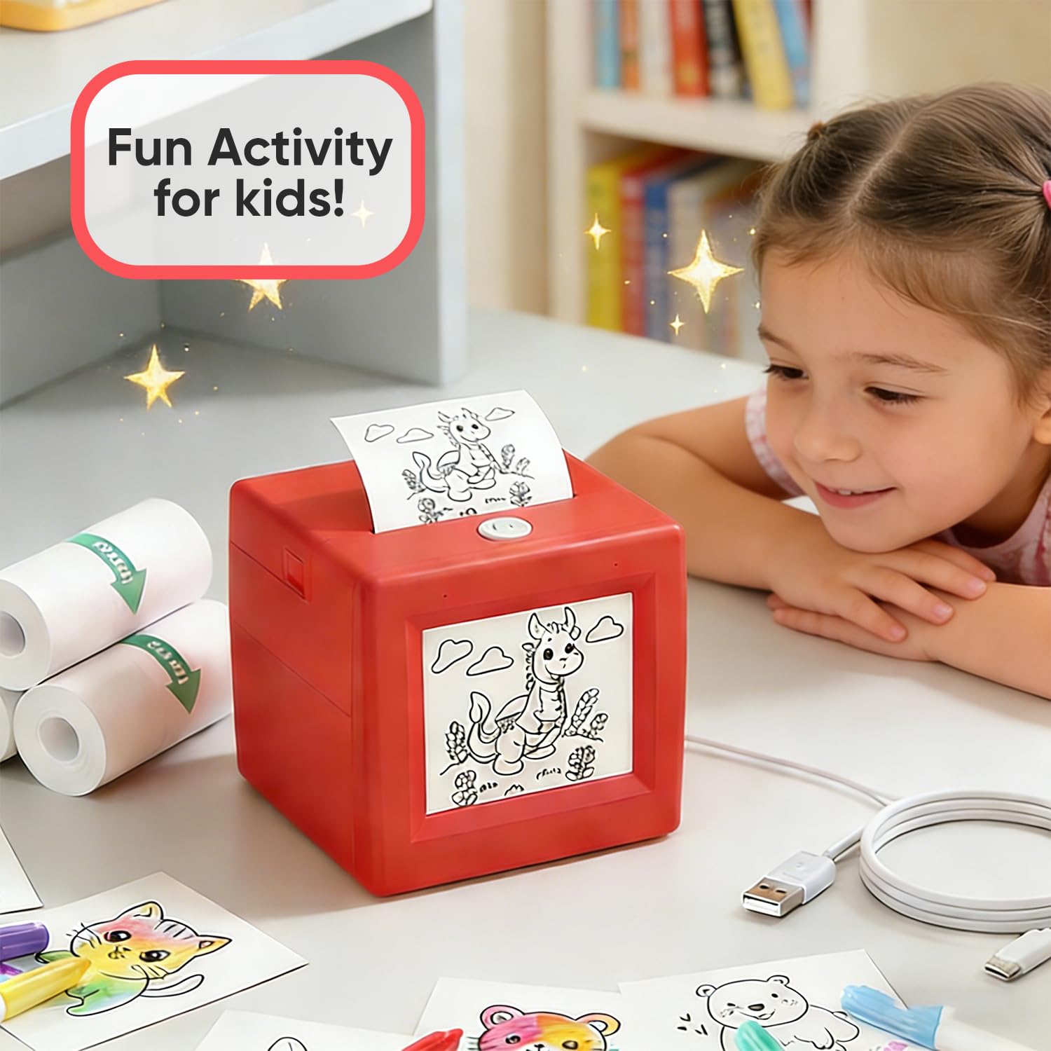 Stickerbox - Mini adesivo AI per bambini, stampante adesiva portatile ad attivazione vocale, stampante termica senza inchiostro per arti e mestieri fai da te, regalo di compleanno