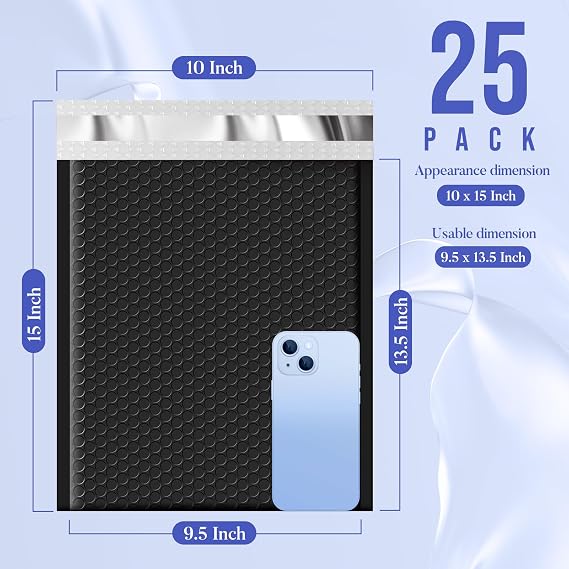 Fuxury Bubble Mailers 9.5x14.5 25 Pack Black Large Padded Envelopes
