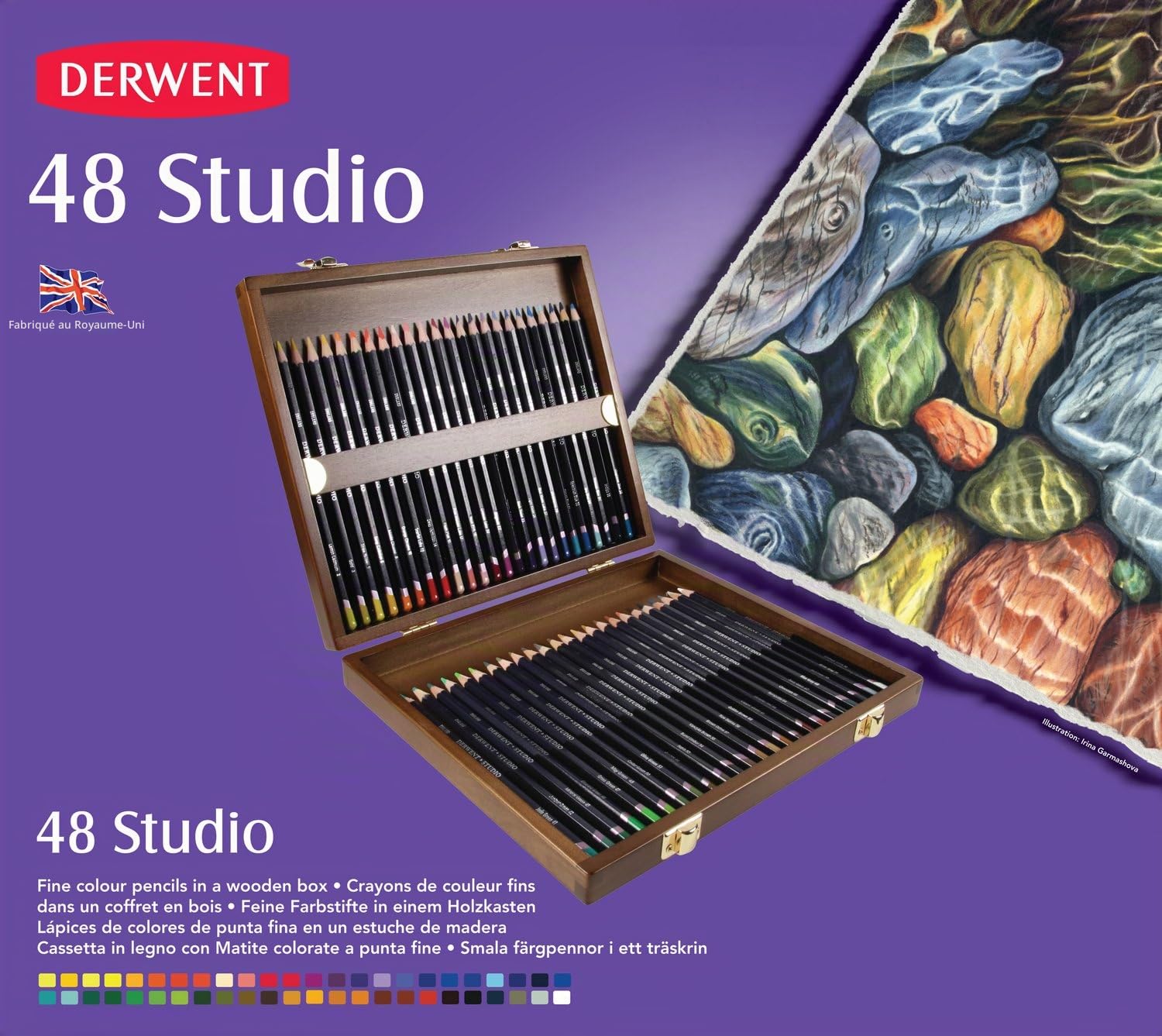Derwent Studio - Set de 48 Crayons de Couleurs dans un Coffret en Bois, Qualité Professionnelle, 0700822
