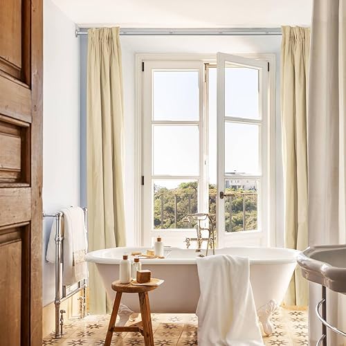 Vista 6 de Barras de cortina de ducha plateadas, barras de ducha con tensión de resorte de 31 a 80 pulgadas para baño, ajustables, sin perforaciones, sin Plata