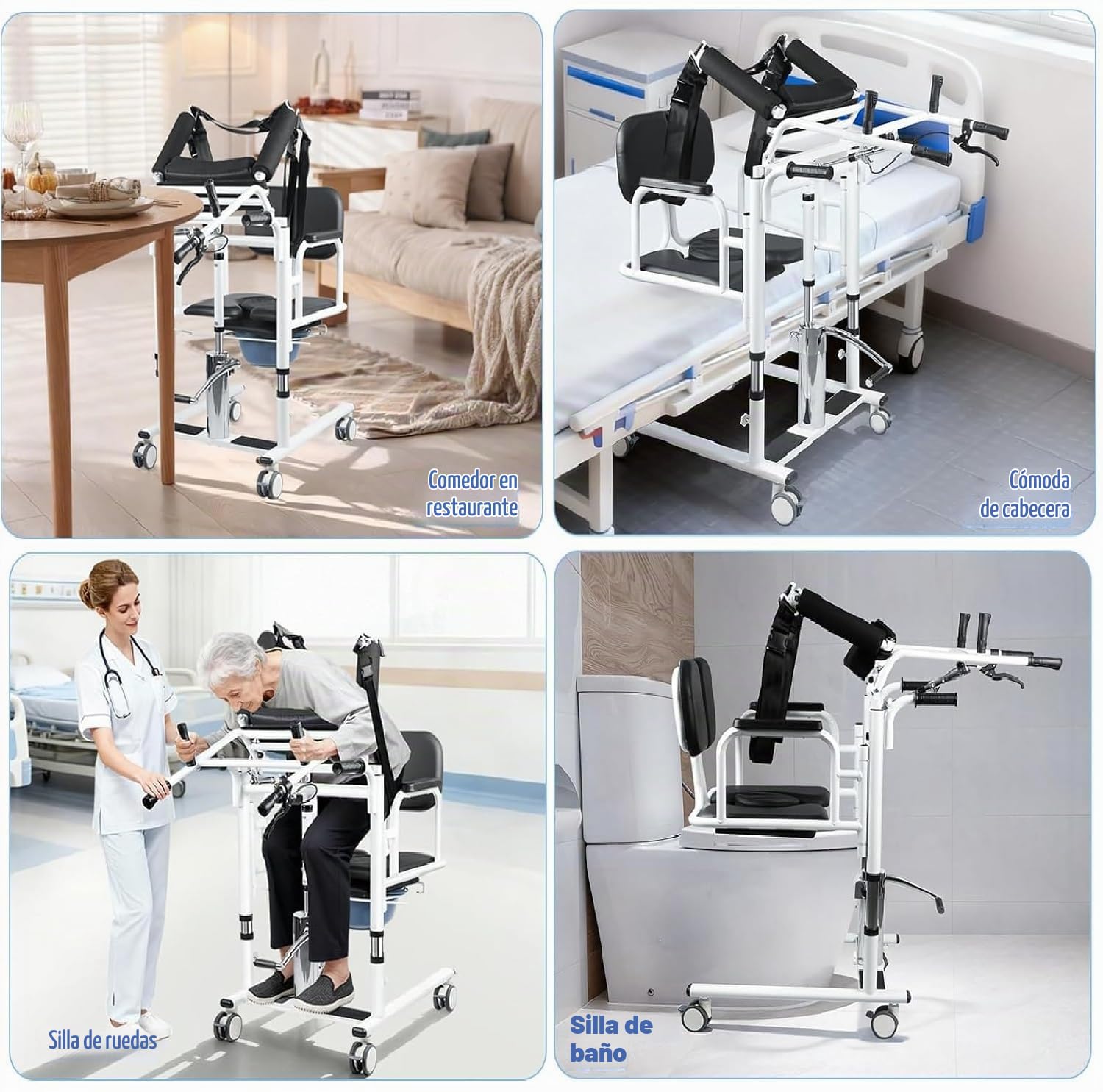 Genérico Silla de Transferencia para elevación de Pacientes, Elevador de Pacientes portátil y liviano, Altura de elevación del Asiento Dividida a 180° Ajustable, Transferencia multifunción