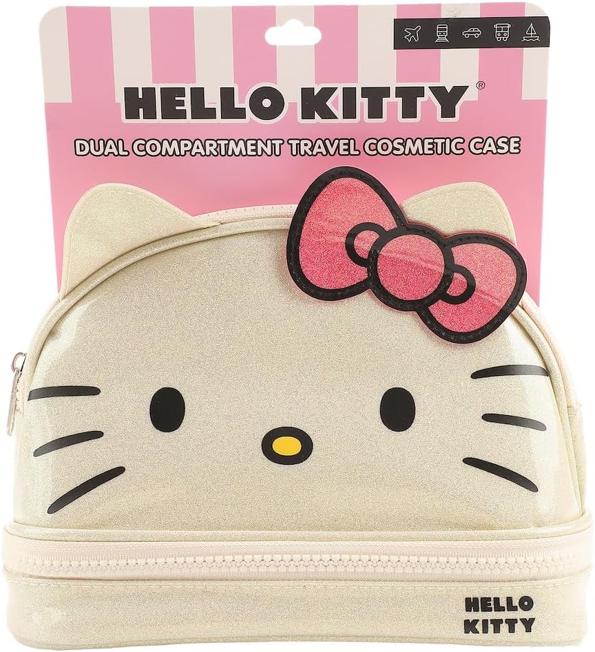 Bioworld Hello Kitty Character Face White Glitter 6" Cosmetic Pouch - Image 7