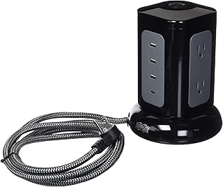 Tripp Lite Surge Protector Tower 6-Outlet 3X USB-A 1x USB C 8ft Cord Black (TLP606UCTOWER)