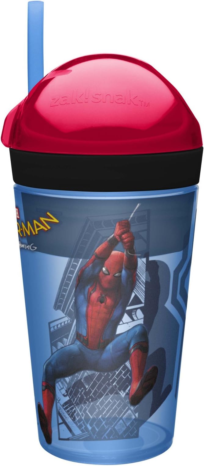 Zak! Designs Zak! Snak Snack & Drink Container, Spiderman Homecoing, 4 oz. Snack and 10 oz. Drink in One Easy To Open Container, BPA-free and Break-resistant Plastic