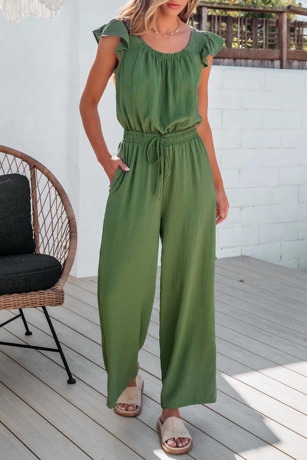 Combinaison d'été sans manches pour femme, pantalon long, décontracté, pantalon large avec poches