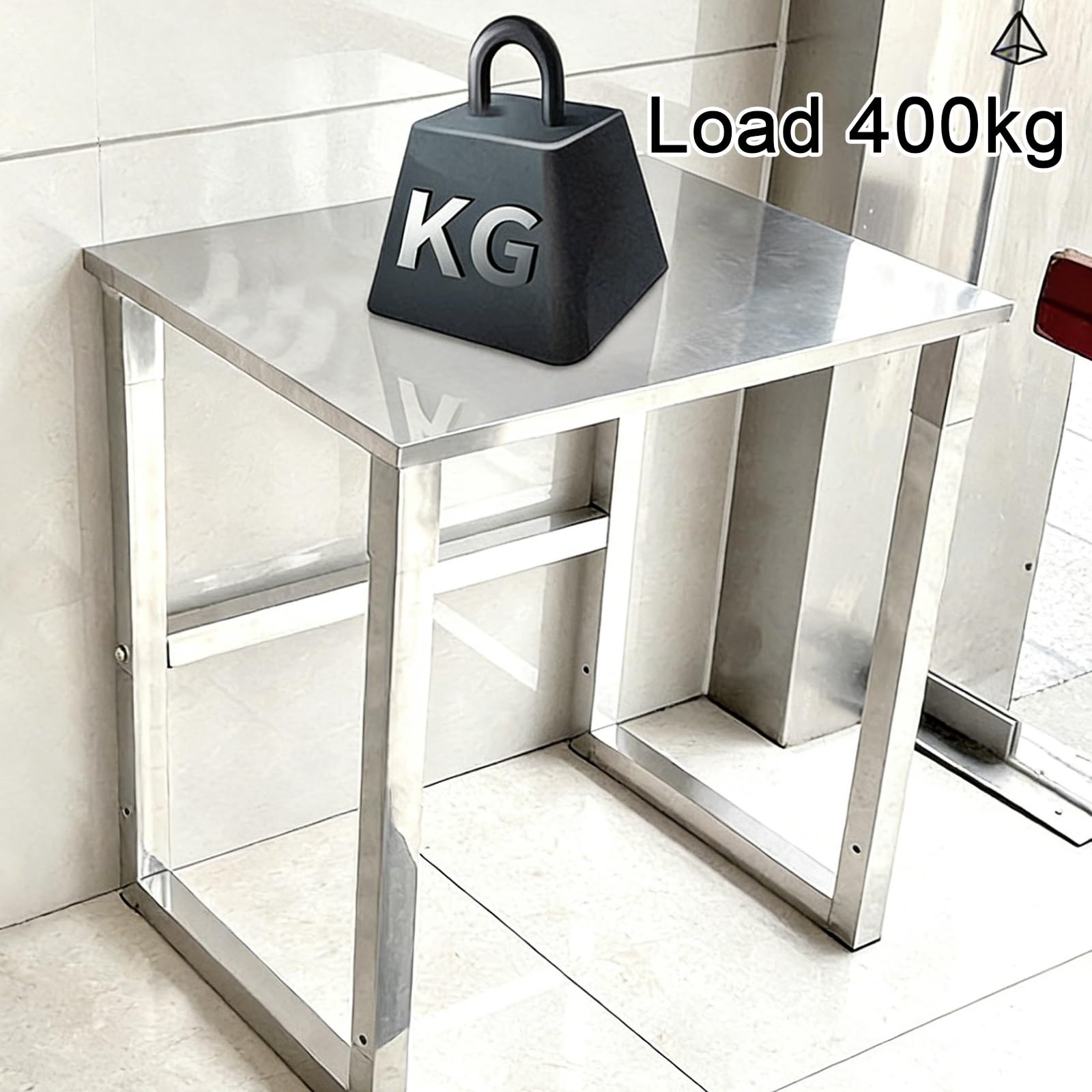 Banco de trabajo de acero inoxidable con almohadillas antideslizantes, vigas transversales reforzadas, capacidad de carga de 400 kg, mesa de trabajo de cocina de un solo nivel para hoteles y garajes