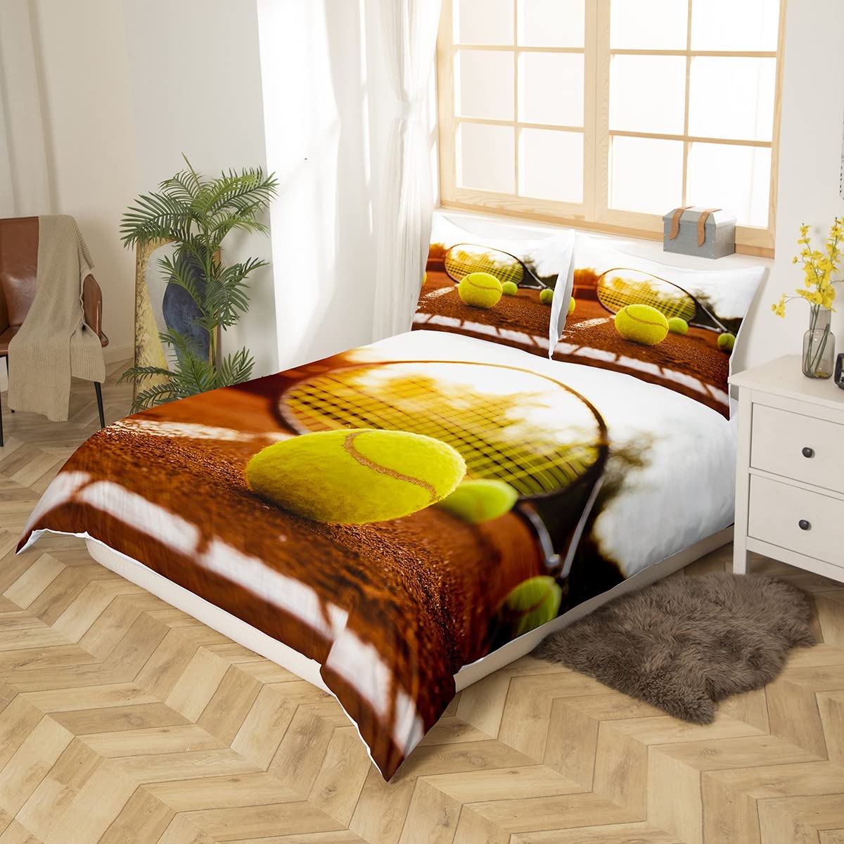 Juego de cama de pelota de tenis para niños, juego de funda de edredón para niños, niñas, mujeres, hombres, dormitorio, deportes, juego de funda de edredón 3D bola de tamaño único