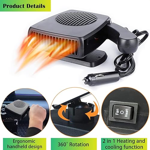 Miniatura 5 de Calentador de automóvil, calentador de automóvil portátil de 200 W, descongelador, desempañador, calentador de parabrisas para automóvil, encendedor