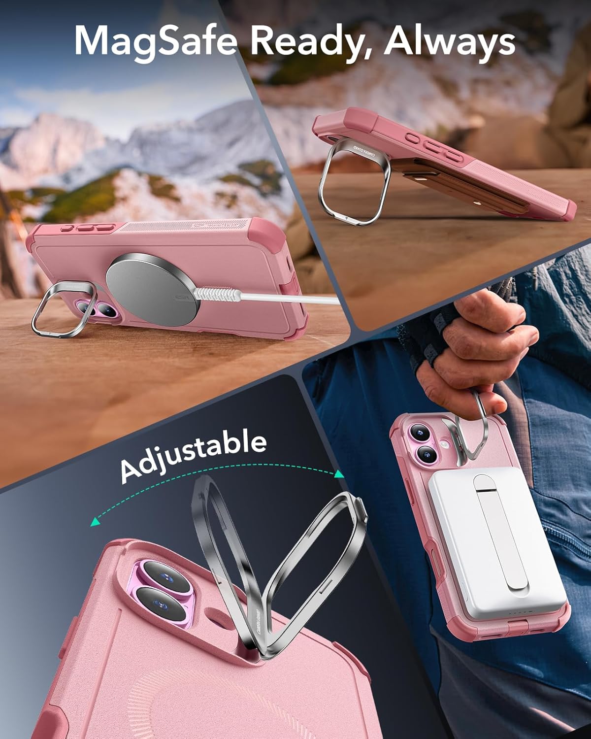 ESR for iPhone 16 Case with Stand, 23 ft Military-Grade Drop Protection, Heavy Duty Magnetic Phone Case, Compatible with MagSafe Accessories, Cyber Series, Pink - Image 9