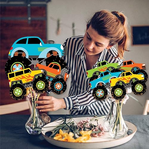 Miniatura 3 de Big Dot of Happiness Smash and Crash Monster Truck - Palitos de centro de mesa para fiesta de cumpleaños para niños, decoración de mesa Showstopper