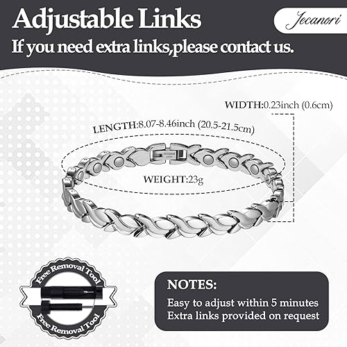 Miniatura 2 de Jecanori Pulseras magnéticas para mujer, pulseras ajustables de acero de titanio, regalos del día de San Valentín con herramienta de tamaño (serie