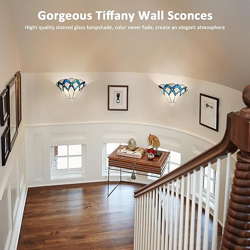 Miniatura 2 de ARTZONE Tiffany - Apliques de pared de 13 pulgadas, estilo Tiffany vintage, apliques de pared de vidrieras para dormitorio, baño, sala de estar,