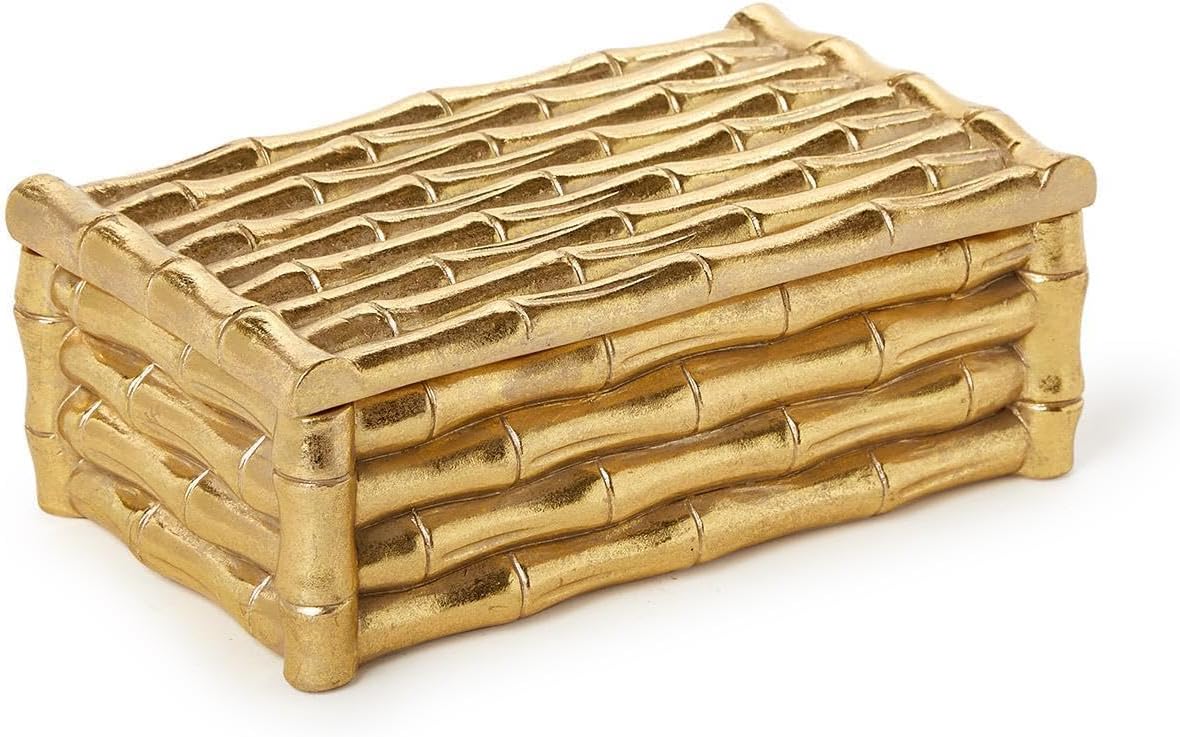 Two's Company Gold Bamboo Box with Velvet Lining, 6.75-Inch, Resin
