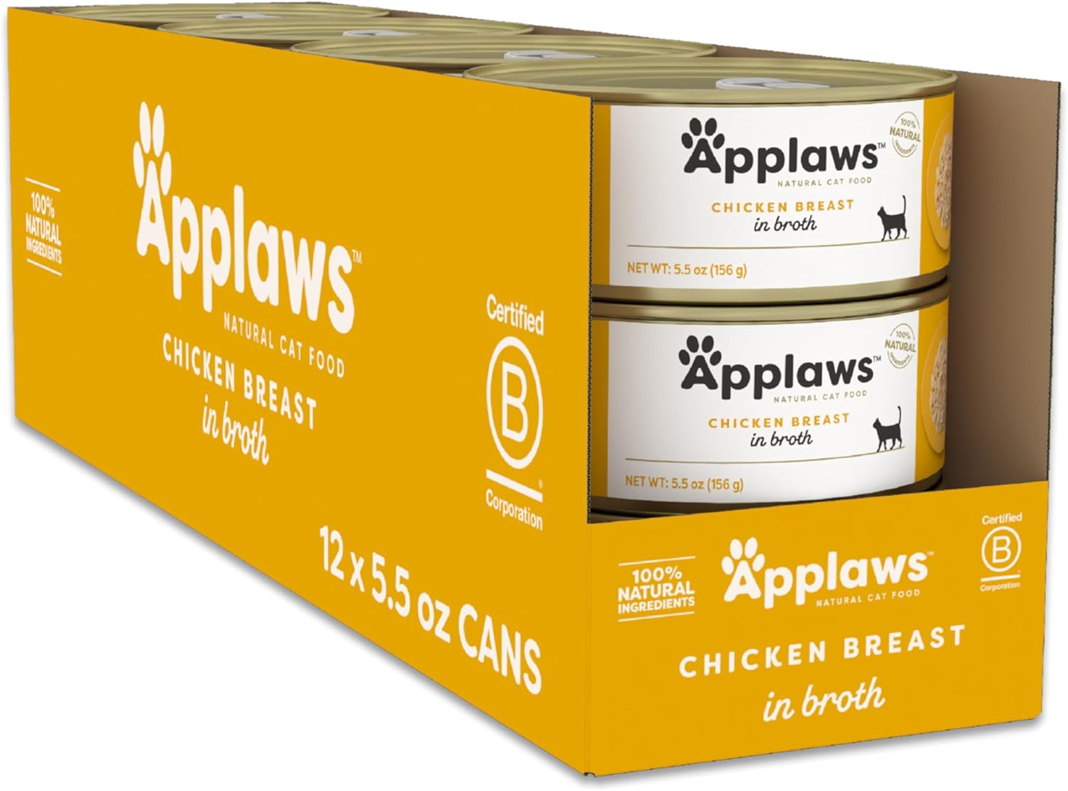 Applaws Natural Wet Canned Cat Food, Limited and Natural Ingredients, High Protein with No Artificial Additives, Chicken Breast in Broth (12 x 5.5oz Cans)