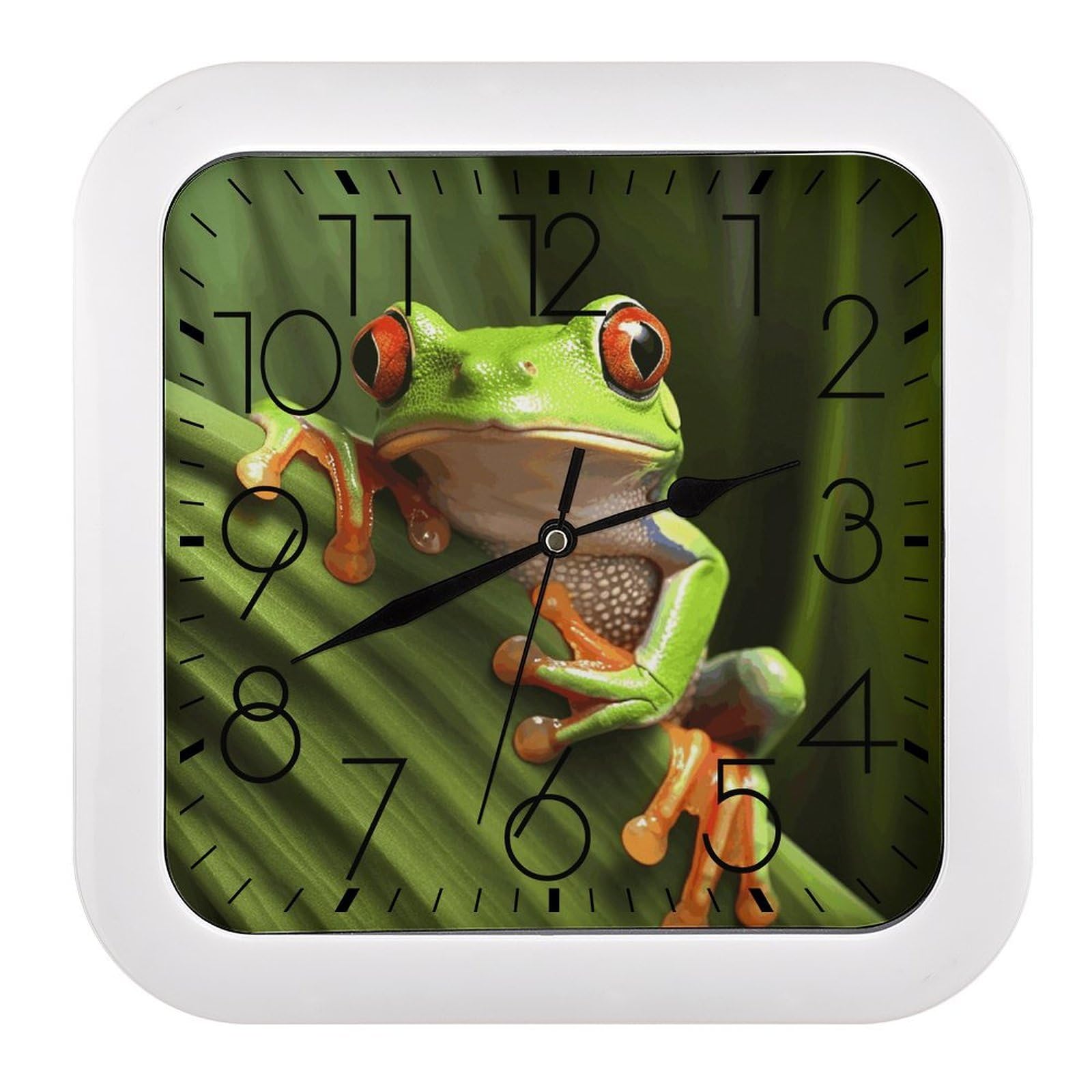 MUSM 10.2 X 10.2 Inch Modern Tree Frog Wall Clock Battery Operated High Accuracy Decorative Square Clocks for Kitchen Bedroom Living Room Home Office Porch