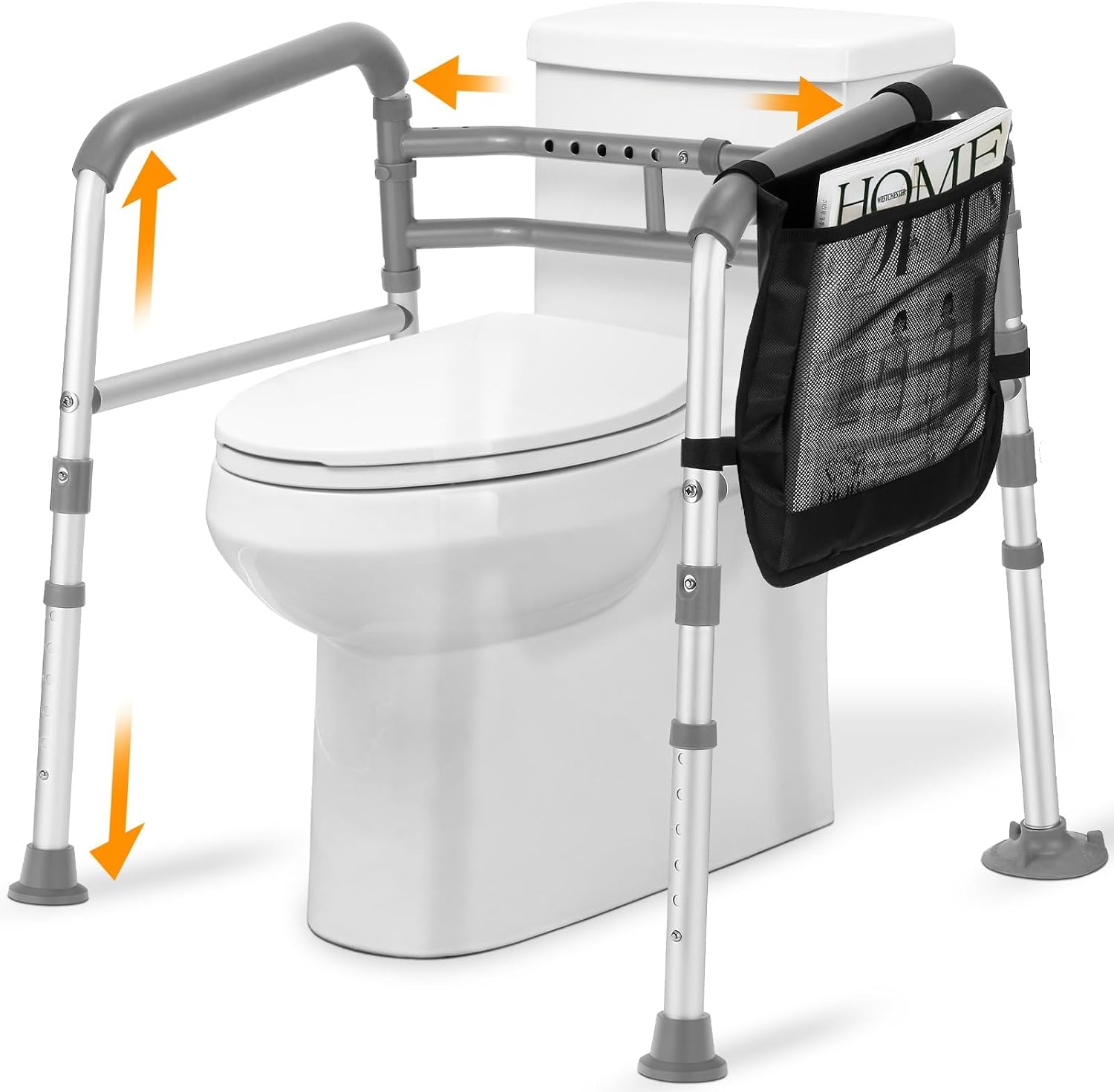 Toilet Safety Rails for Seniors, Adjustable Height & Width Medical Stand Assist, Heavy Duty Handicap Toilet Frame with Suction Cups & Handles, Universal Fit Bathroom Assistive Device