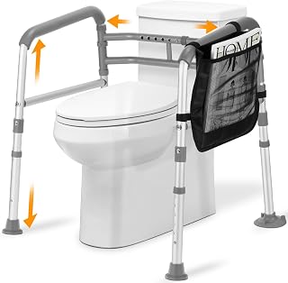 Heavy Duty Toilet Safety Rails & Medical Stand Assist for Seniors | Adjustable height & width handicap toilet frame. Universal fit bathroom assistive device with secure suction cups & handles