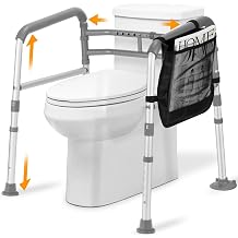 Heavy Duty Toilet Safety Rails & Medical Stand Assist for Seniors | Adjustable height & width handicap toilet frame. Universal fit bathroom assistive device with secure suction cups & handles