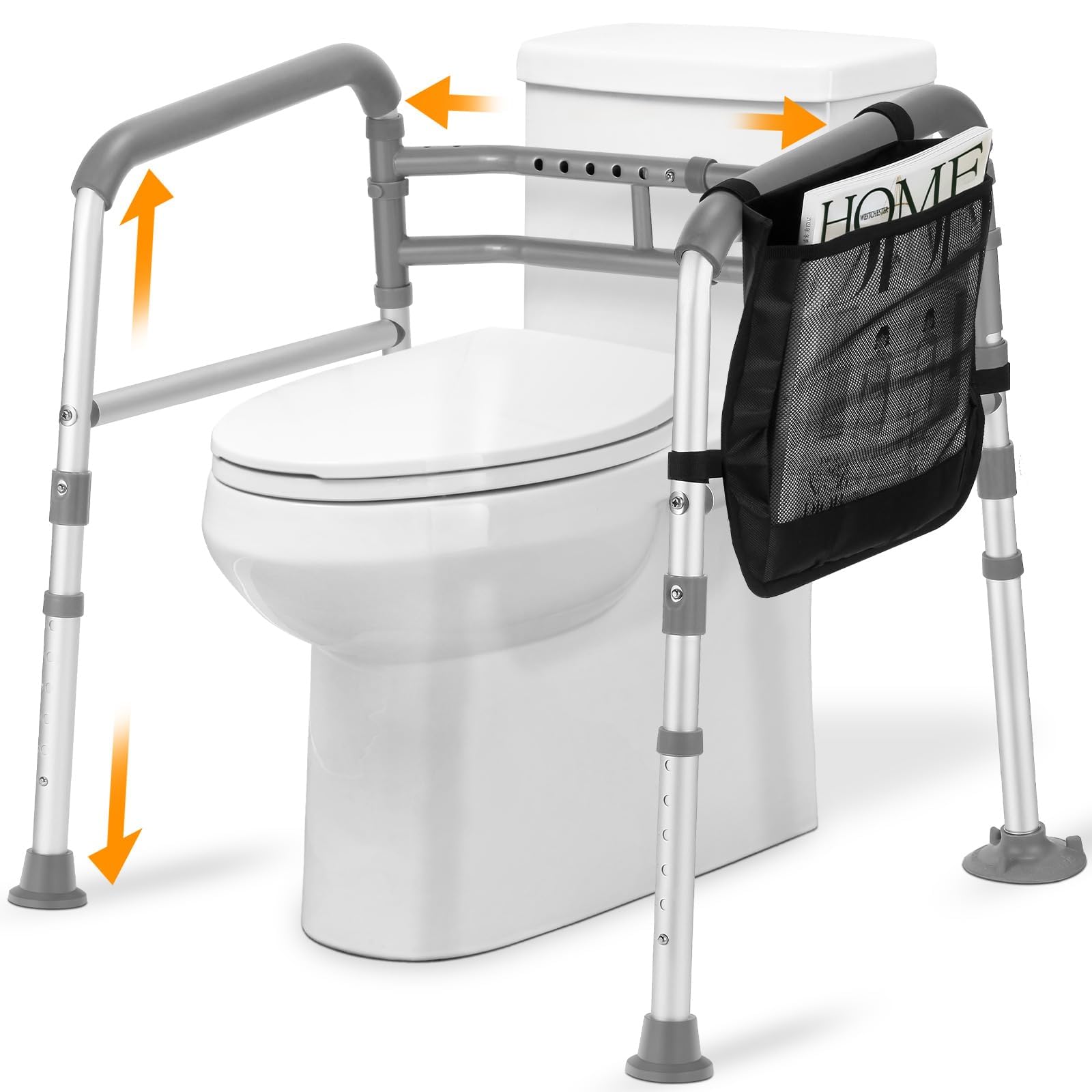 Rails de sécurité hauteur réglable et cadre de toilette robuste à ventouses