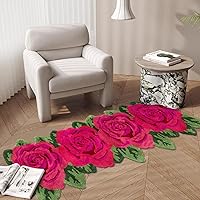 Vista 3 de USTIDE Alfombra esponjosa de rosa para piso, alfombra suave y peluda, alfombra hecha a mano, alfombras modernas, alfombras lavables para sala
