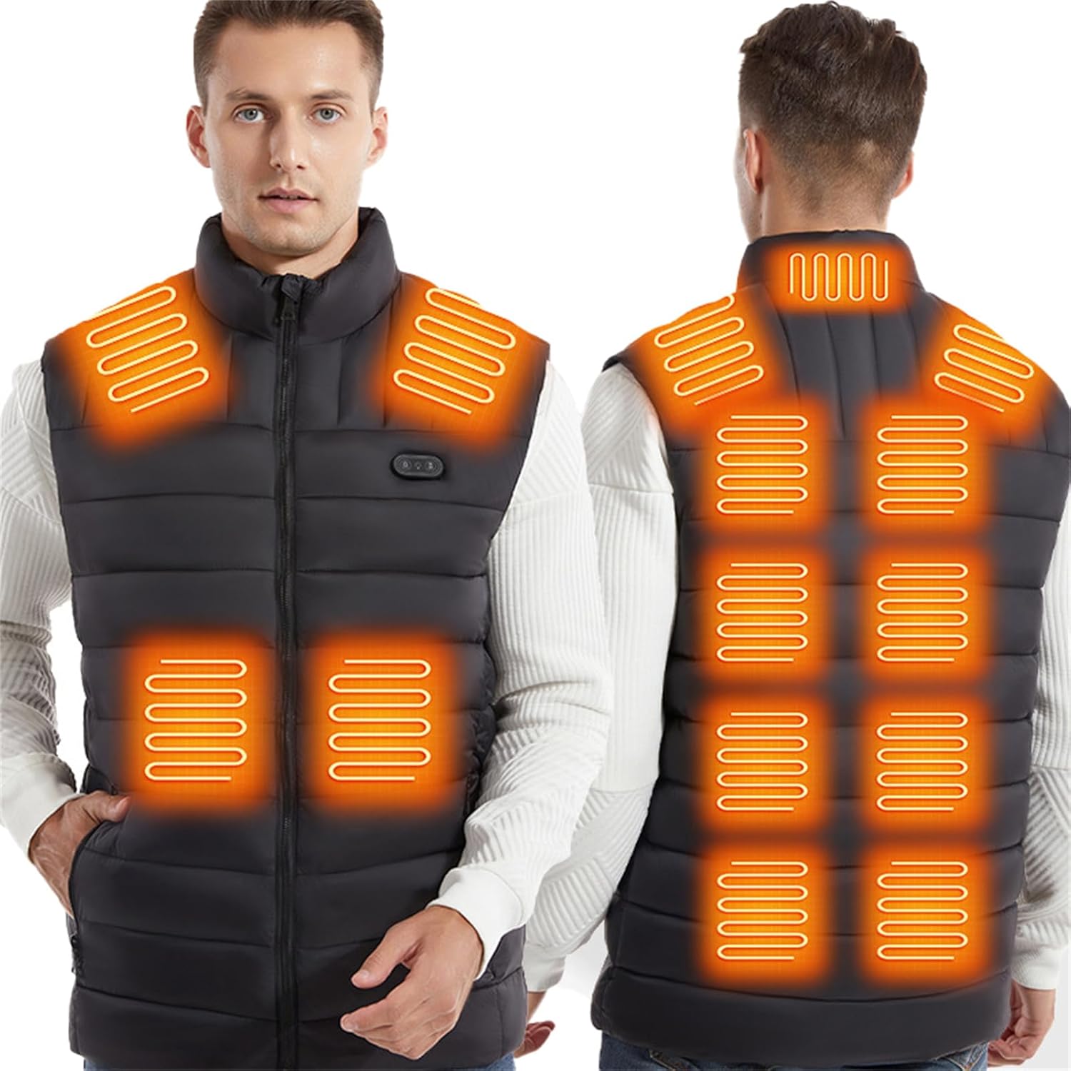 Heated Vest Body Warmer with 13 Heating Zones Double Switches Electric 3 Temperature Levels for Fishing Hunting,S,Black