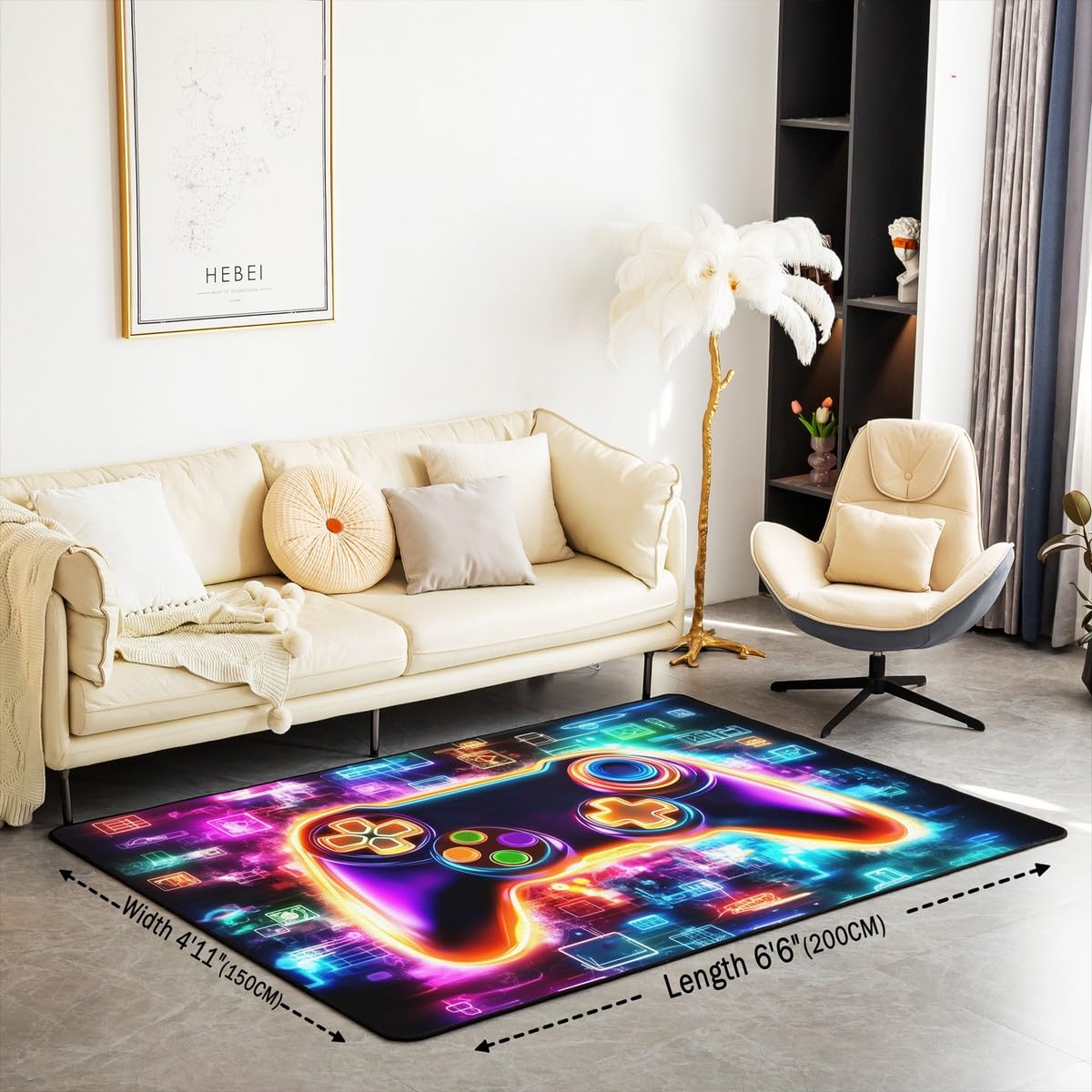 Loussiesd Dziecięcy gracz dekoracyjny dywan 100 * 150 cm gamingowy salon dywany do sypialni dla chłopców dziewcząt nastolatków nowoczesna konsola do gier kontroler wewnętrzna mata podłogowa gra
