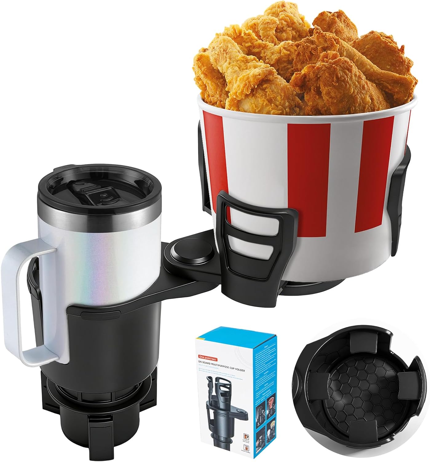 2 in 1 Car Cup Holder Expander, Adjustable Base (2.6-3.9") Dual Cup Holder Extender for Car, Universal Large Drink Holder Adapter Fits 32/40 oz Yeti, Hydro Flask, Mugs & Bottles, 360° Swivel
