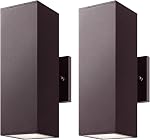 mirrea Modern Outdoor Porch Light Patio Light in 2 Lights with Aluminum Rectangular Tube and Tempered Glass Cover Waterproof Wall Sconce 2 Pack (Matte Black)