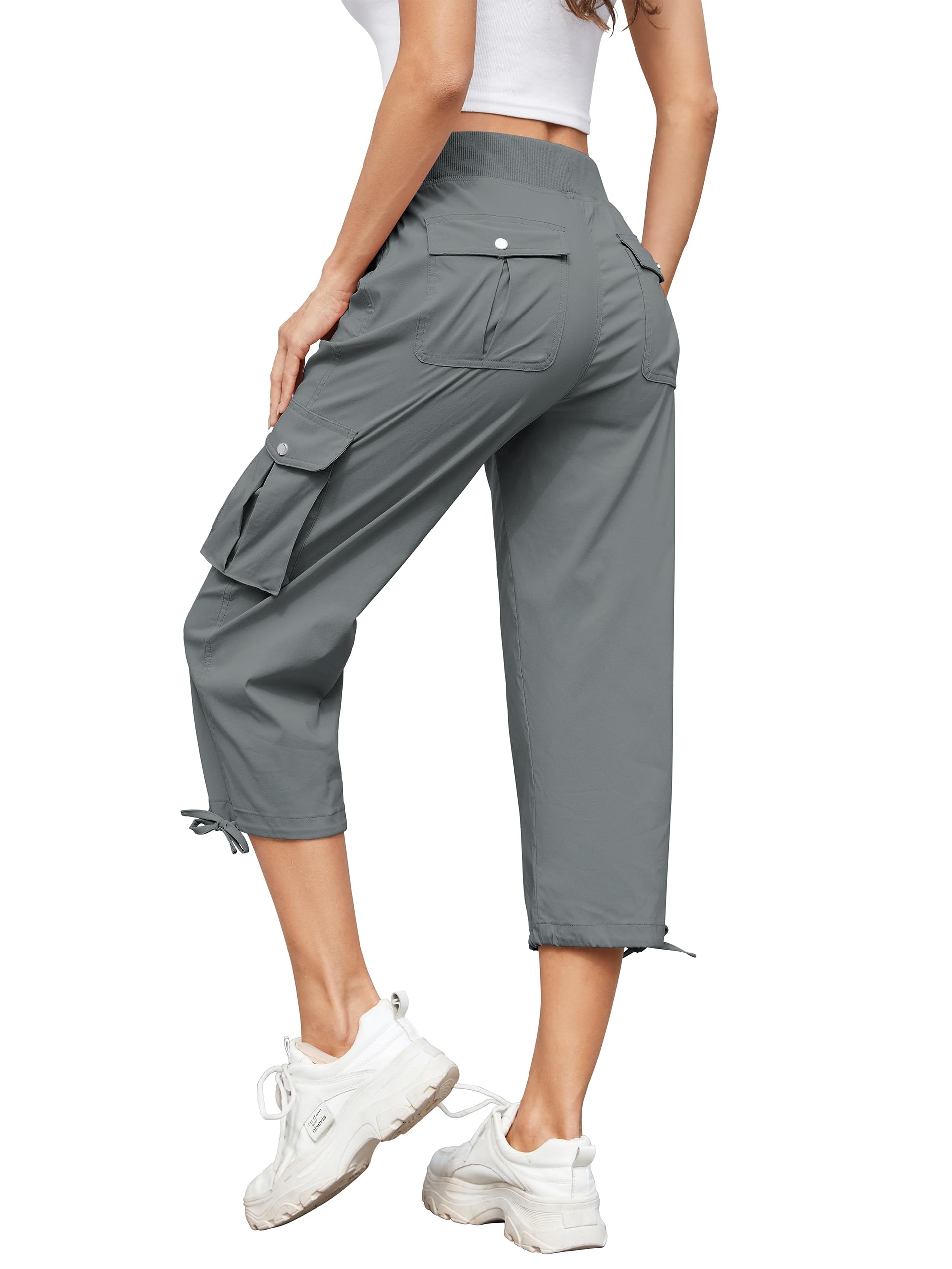 Hormtaer Hose Damen 3/4 Sommer Casual Cargohose Caprihose Jogginghose Comfy Stretch Leichte Outdoor Sport Reise Wanderhose Mit 6 Taschen