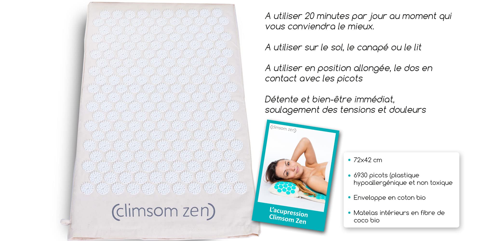 Climsom - Alfombrilla de acupresión Zen en color blanco